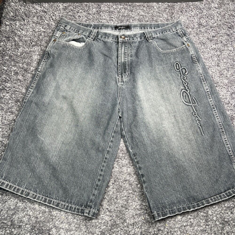Vintage Sean John Baggy Shorts Jorts Mens 40 Black Denim Long Y2K Wide Leg 2000s